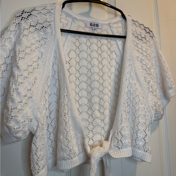 525 America White Pointelle Knit Tie-front Cardigan Sweater Top Size S - Picture 2 of 5